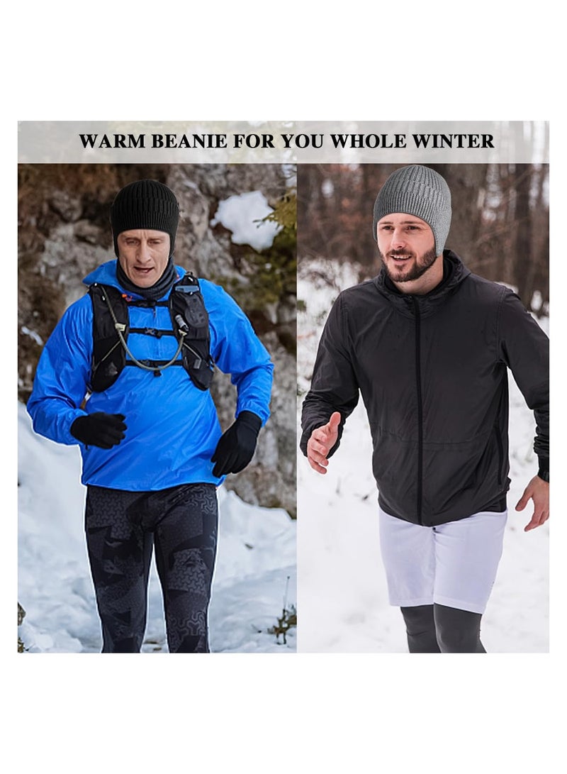 SYOSI Winter Beanies with Ear Flaps for Men Women, Stocking Caps Warm Ear Flap Hat with Fleece Lined Knit Brimmed Ski Cap