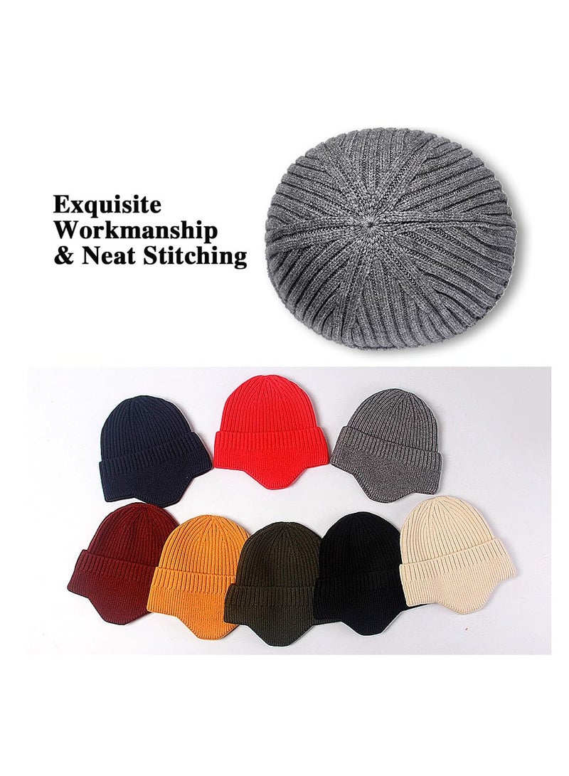 SYOSI Winter Beanies with Ear Flaps for Men Women, Stocking Caps Warm Ear Flap Hat with Fleece Lined Knit Brimmed Ski Cap