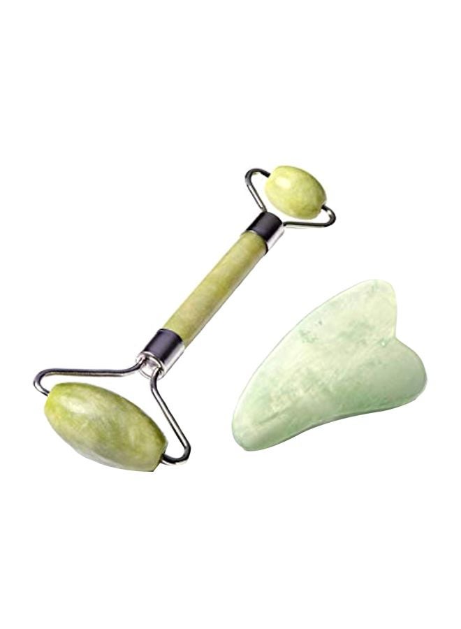 Jade Massage Roller With Gua Sha Stone Green/Silver