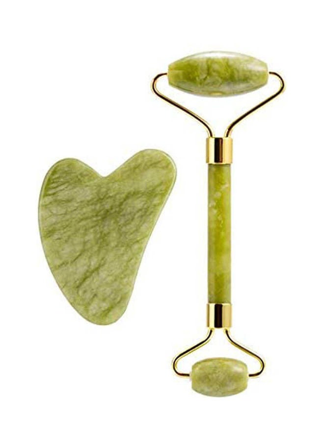 2 Pieces Jade Face Roller Guasha Board Sc Massage Tools Green