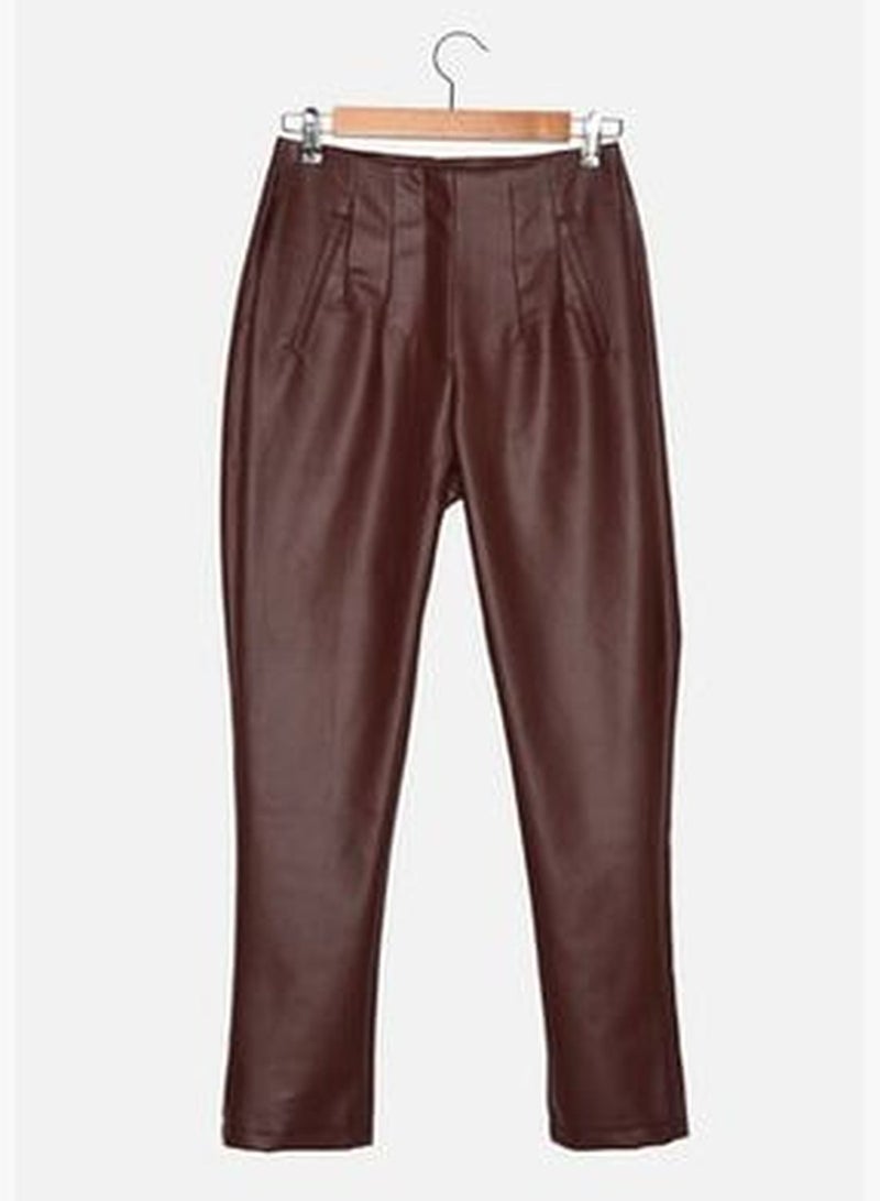 Claret Red Carrot Weave Faux Leather Trousers