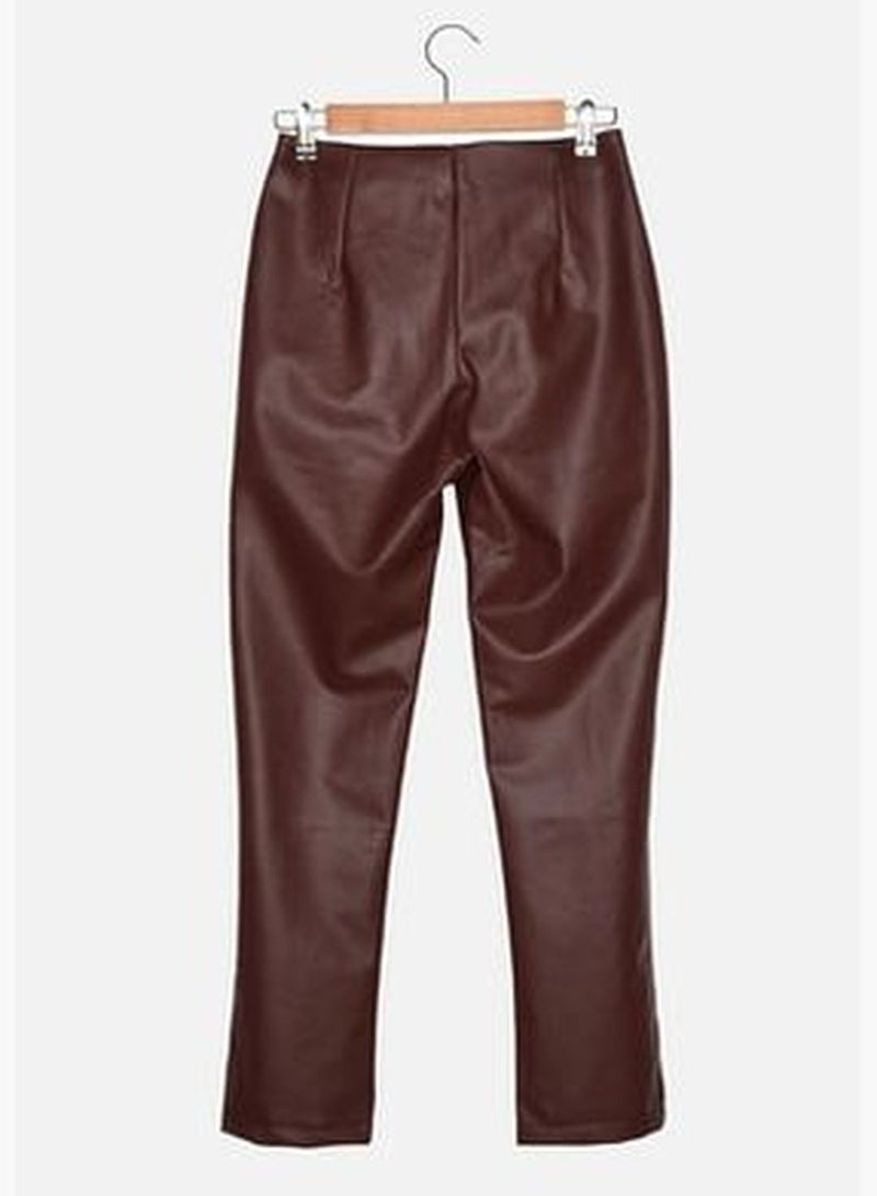 Claret Red Carrot Weave Faux Leather Trousers