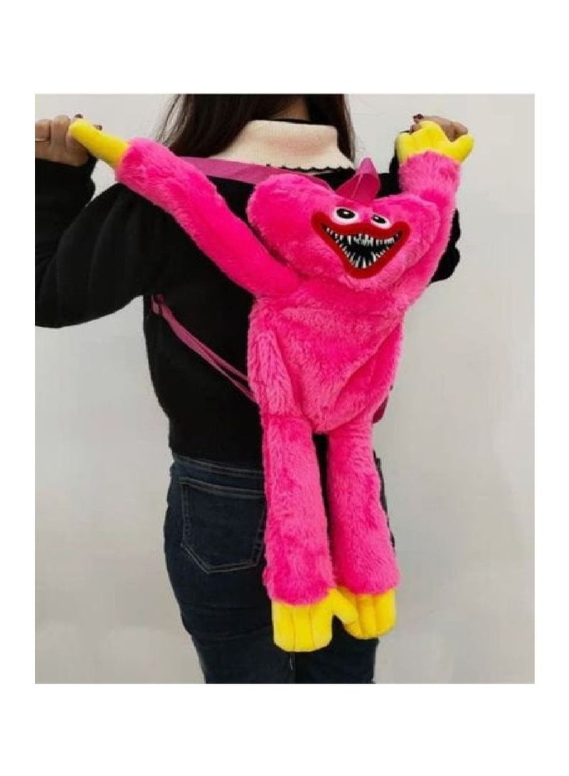 Plush Backpack Huggy Wuggy Poppy Toy Big Soft Stuffed Horror Cute Funny Cartoon Bag For Kids(Pink)
