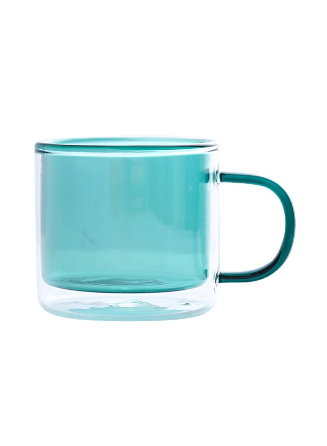 Double Glass Cup With Handle Green 8.5x8.5x7.5cm