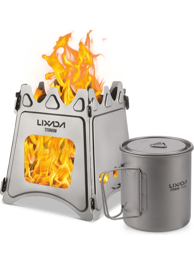 Compact Folding Titanium Wood Stove with Water Mug 18 x 13 x 18cm