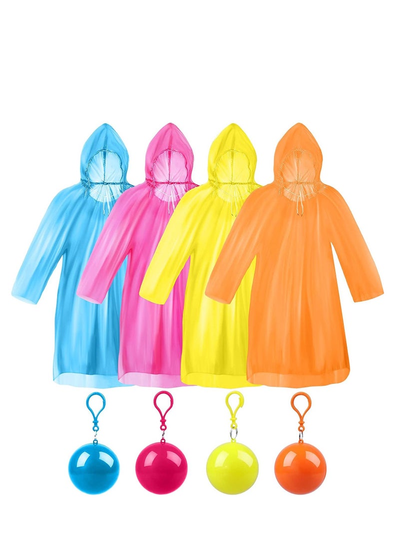 Raincoat Rain Poncho For Adults Disposable Raincoats Easy Carry Keyring Ball Emergency With Hood And Elastic Cuff Sleeves Rainwear Hiking Camping Travel Outdoor 4 Pcs