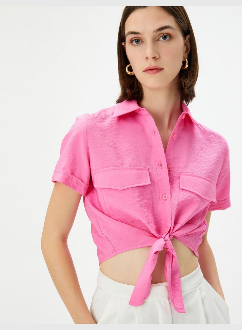 Pocket Detail Viscose Buttoned Crop Shirt
