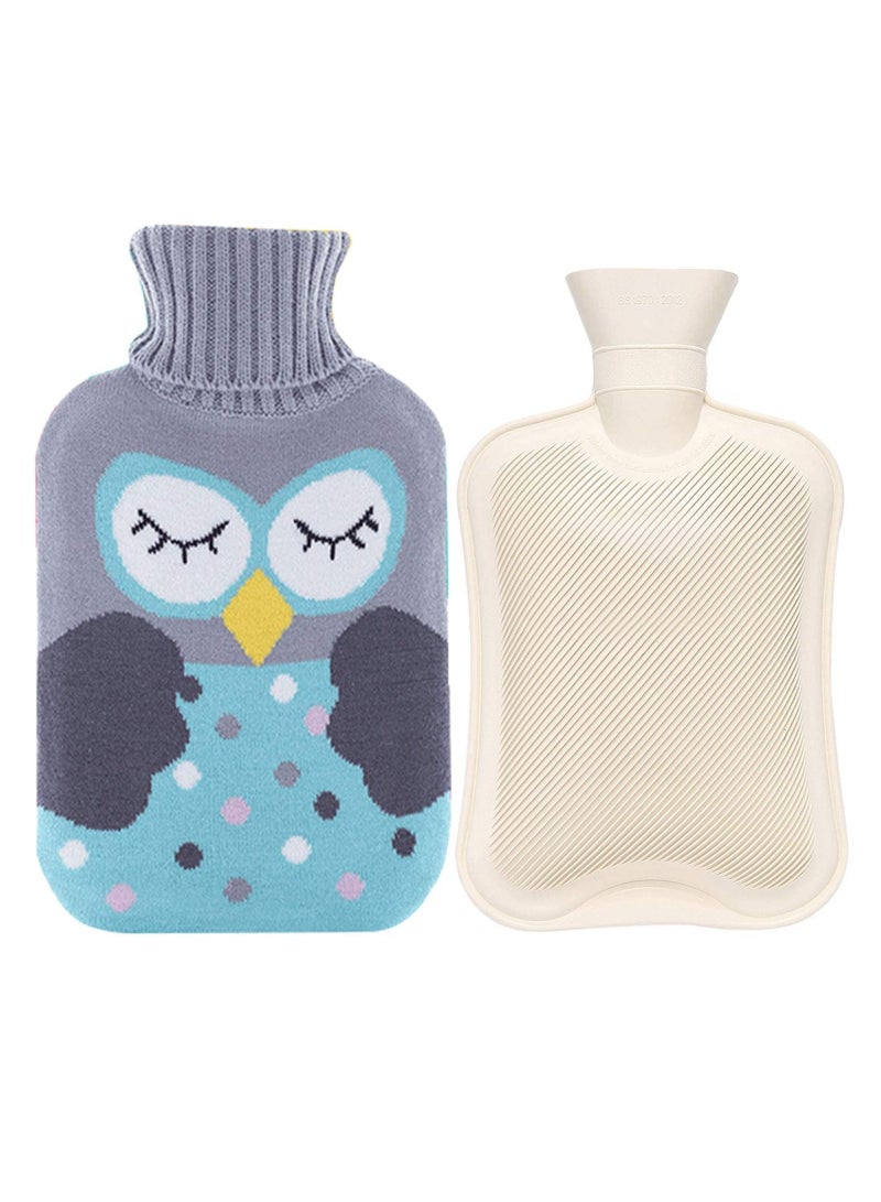 2L Hot Water Bottles with Removable Knitted Cover Washable Comfortable Natural Rubber Warm Bag for Neck and Shoulders Back Legs Waist