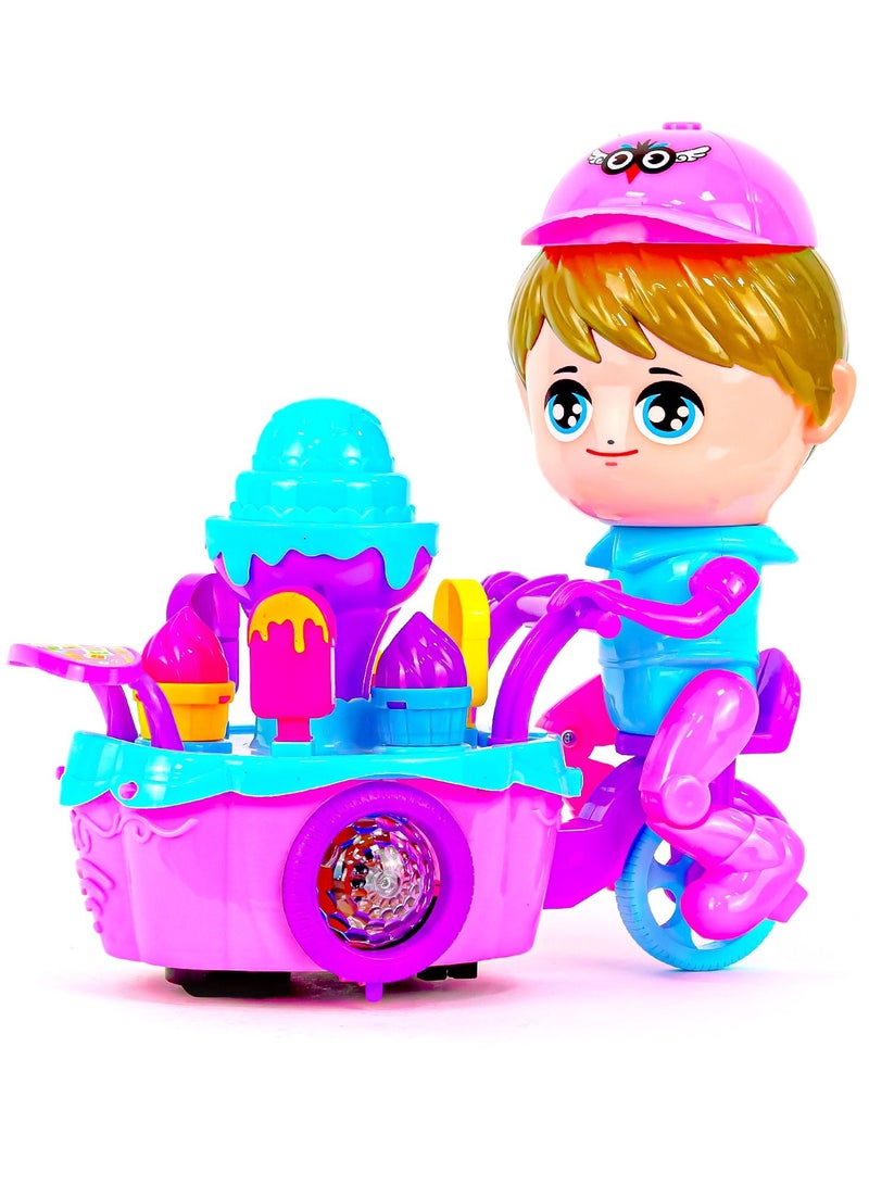 Happy Everyday Ice Cream Cart Playset in Cycle Bike with Doll Game 360 Degree Rotation, Music, Lights for Kids