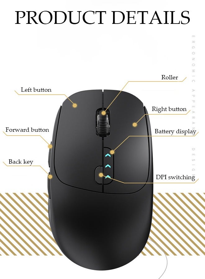 Bluetooth Mouse Wireless Mouse with 6 Buttons 3 Adjustable DPI Battery DisplayLevels Ergonomic Computer Mouse for Laptop Computer Mac PC Windows Chromebook Notebook