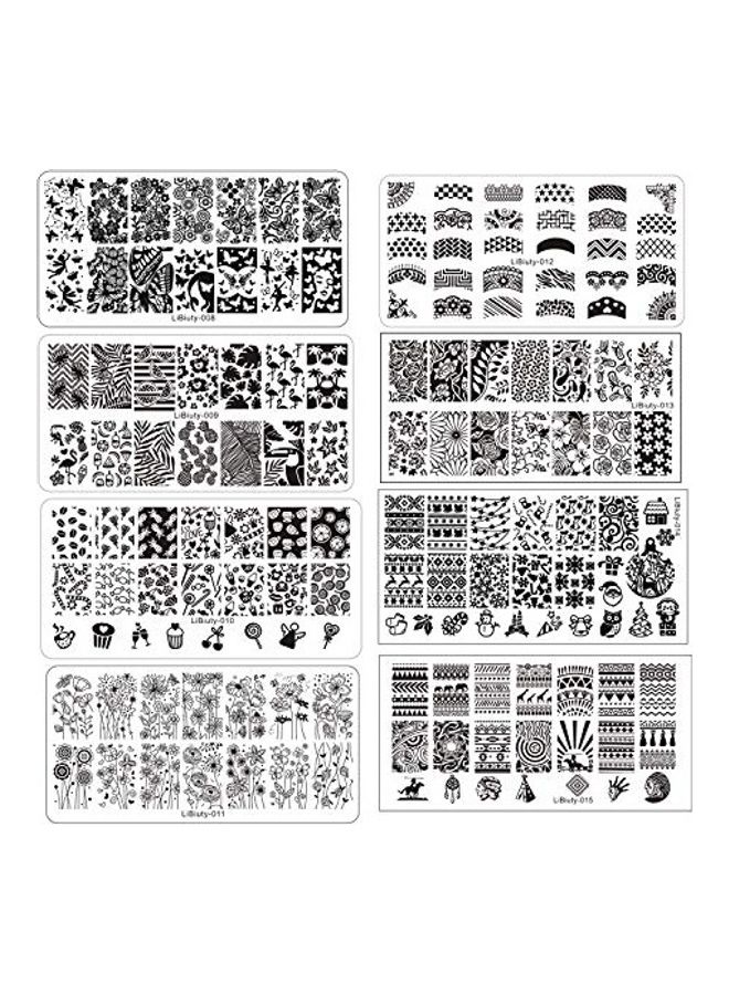 16-Piece Nail Plates And Stamper Set Black/White