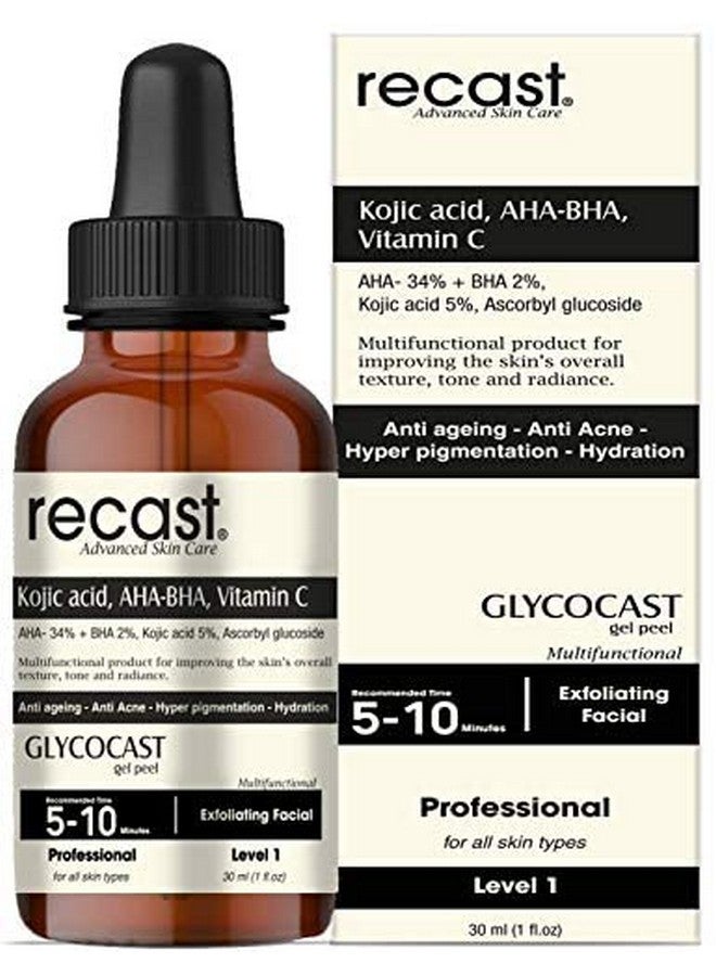 Kojic Acid 5% Aha 34% Bha 2% Vitamin C Peeling Solution Glycocast Gel Peel Formula Anti Ageing Acne Pigmentation Scarring 30Ml