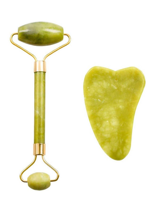 2 In 1 Jade Roller And Gua Sha Set 100% All-Natural Jade Facial Roller For Facial Massage, Face Lift, Anti-Wrinkles Green