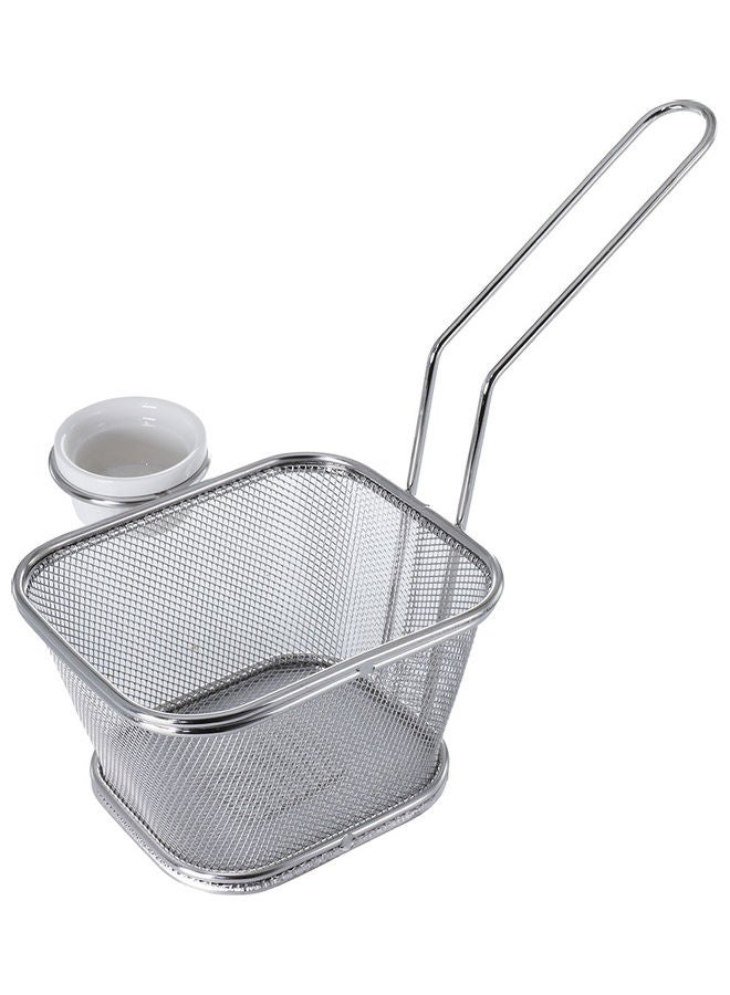Mini Fry Basket Strainer With Handle Silver 10cm