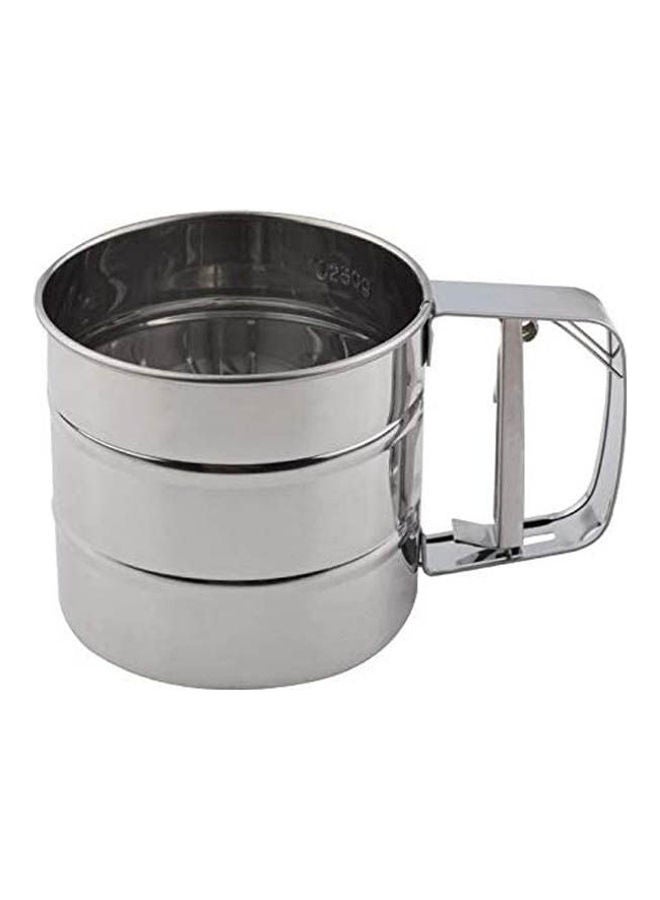 Stainless Steel Mesh Flour Sifter Mechanical Baking Icing Sugar Shaker Sieve Cup Shape Bakeware Baking Pastry Tools Silver