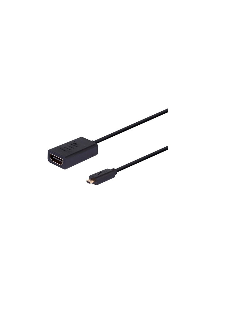 4K Small Diameter High Speed HDMI Female to Micro HDMI Male Passive Cable - 6 Inch - Black | 4K@60Hz, 18Gbps, 40AWG, Compatible with Gopro Hero.