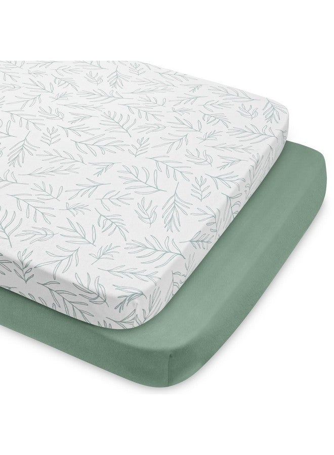Pack N Play Sheets Fitted For Pack And Play Mattress And Mini Cribs Jersey Knit Cotton For Natural Comfort Fitted For Baby Boys And Girls Soft And Safe 2 Pack (Sage Green)