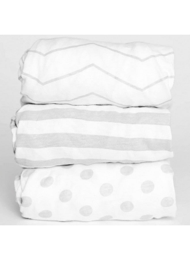 3 Fitted Bassinet Sheets Gray Set Baby Girlboy 100% Oekotex Cotton Gender Neutral Chevron Polka Dot Stripe Universal Fit Cradlemoses Basket Hourglass Oval Rectangle Mattress Sheet