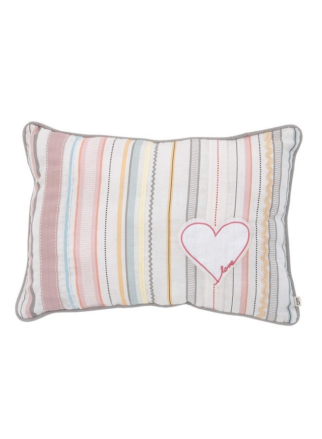 Cotton Tail Soft 100% Cotton Multi Color Ribbon Stripe With Heart Applique Decorative Pillow Rose Ivory Aqua Coral