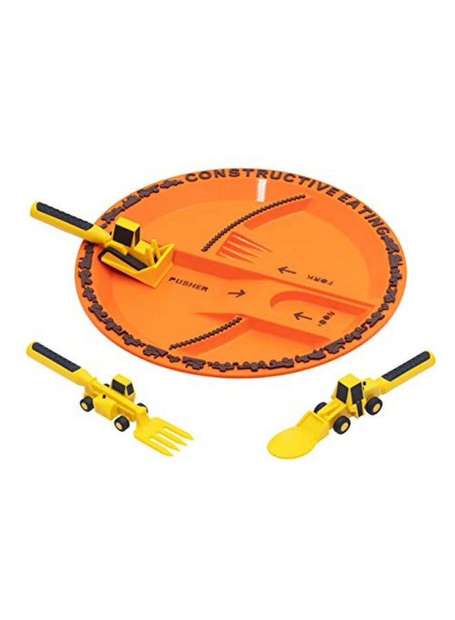Plate And Utensils Set Construction Made In Usa Toddler Dinnerware Kids Dinnerware And Utensils Set For Ages 13 Toddler Utensils 2 And 3 Year Old Divided Toddler Plates