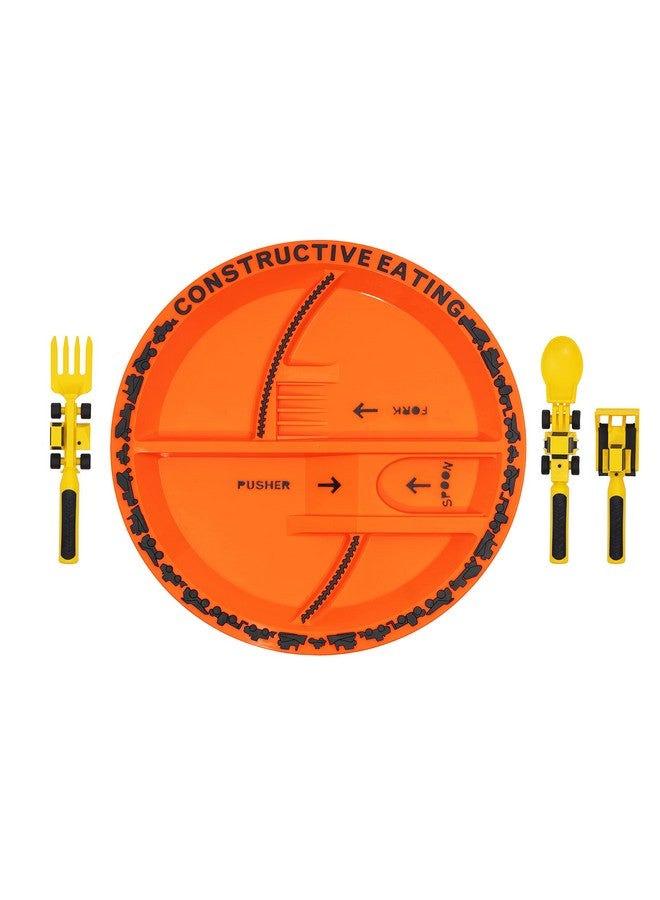 Plate And Utensils Set Construction Made In Usa Toddler Dinnerware Kids Dinnerware And Utensils Set For Ages 13 Toddler Utensils 2 And 3 Year Old Divided Toddler Plates