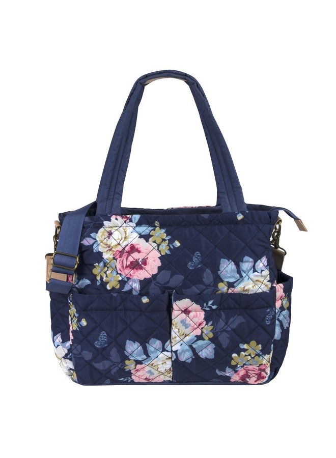 Blue Floral Diaper Bag Tote For Baby Girl Baby Boy Quilted Diaper Bag Tote Purse For Women 3 Pc Set