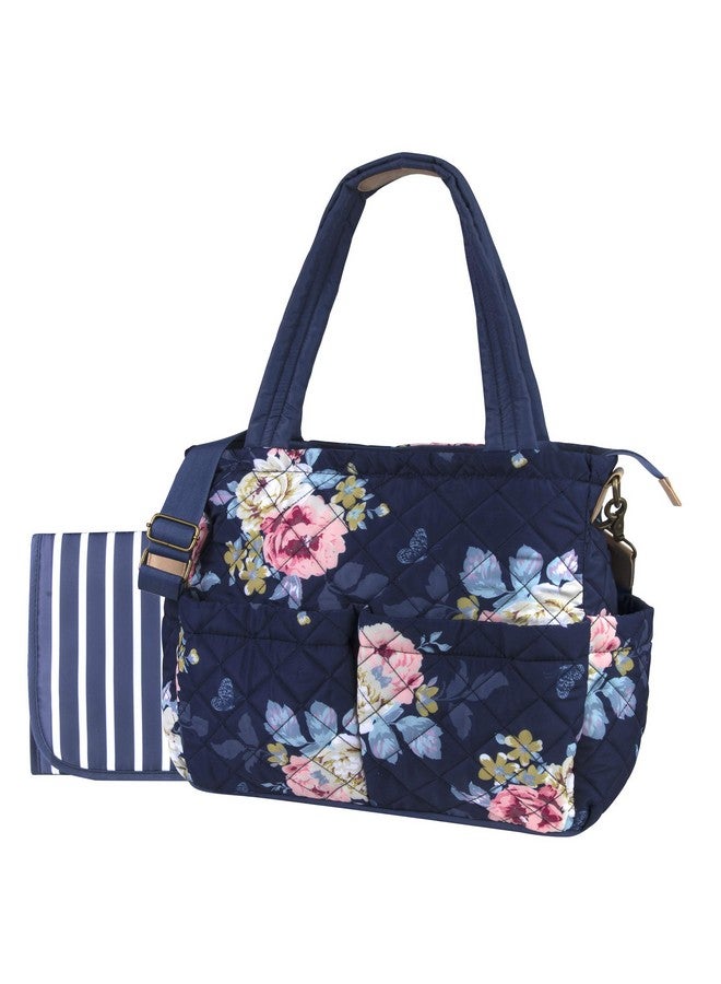 Blue Floral Diaper Bag Tote For Baby Girl Baby Boy Quilted Diaper Bag Tote Purse For Women 3 Pc Set