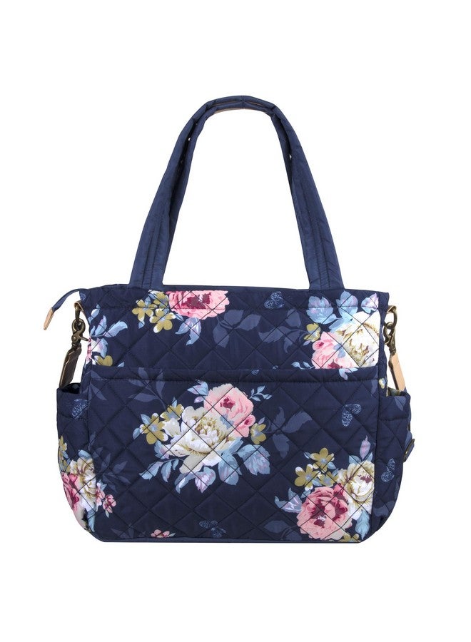 Blue Floral Diaper Bag Tote For Baby Girl Baby Boy Quilted Diaper Bag Tote Purse For Women 3 Pc Set