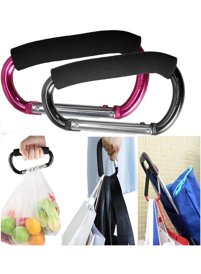 Large Stroller Hooks For Mommy 2 Pcs Carabiner Stroller Hook Organizer For Hanging Purses Diaper Bag Shopping Bags. Clip Fits Singletwin Travel Systems Car Seats And Joggers (Black+Rose)