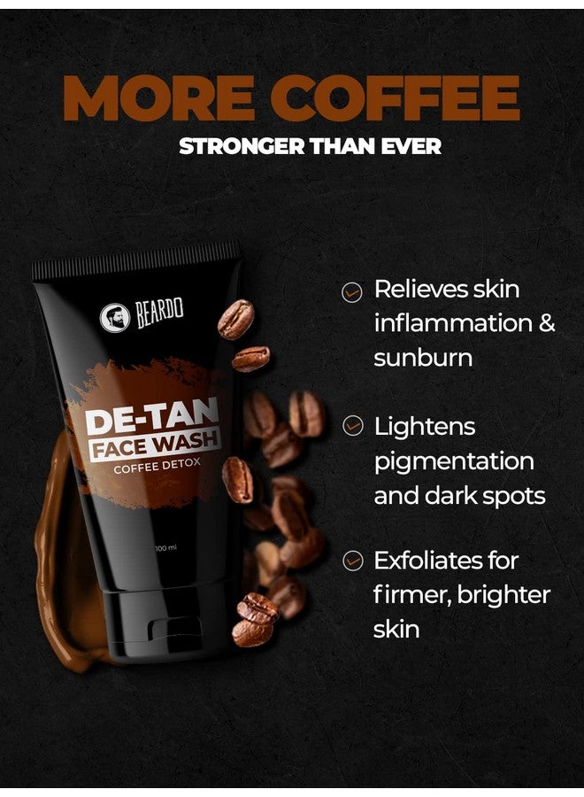 Detan Facewash For Men 100 Ml ; Tan Removal Oil Control Facewash For Men ; Coffee Detox Relieves Skin Inflamation & Sunburn 3.4Fl Oz