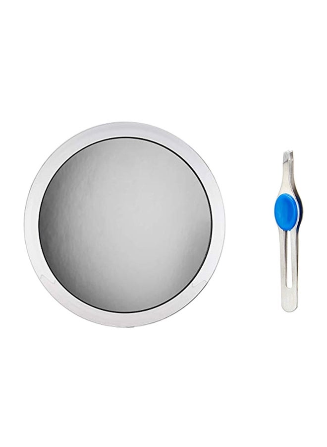 Magnifying Mirror With Precision Tweezers With Case Silver/Blue