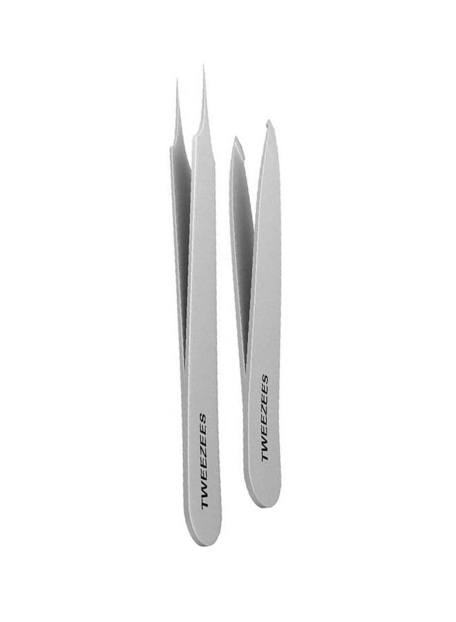 Professional Slant Tip And Splinter Tip Tweezer Set Silver