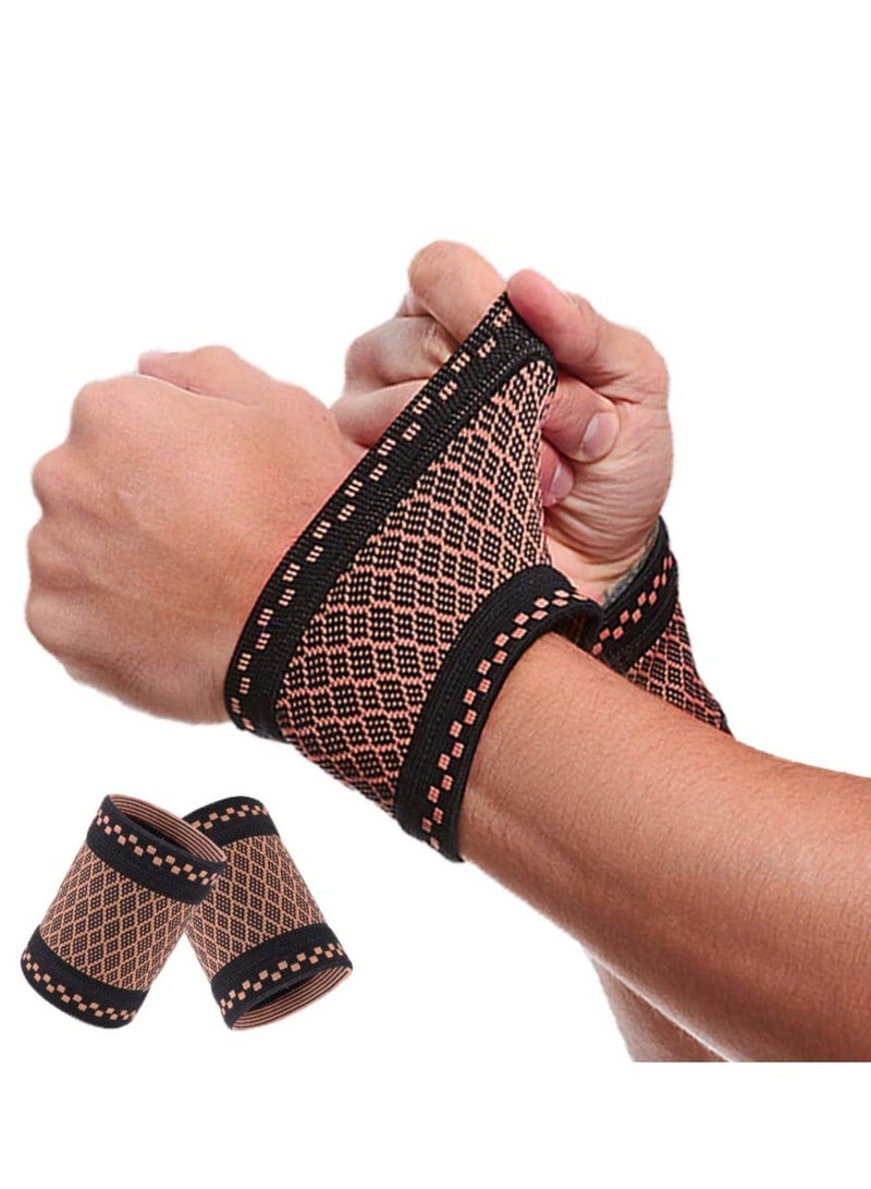Copper Wrist Compression Sleeves, Elastic Support Sleeve Braces for Tendonitis Comfortable and Breathable Arthritis, Tendonitis, Sprains, Workout, Women Men
