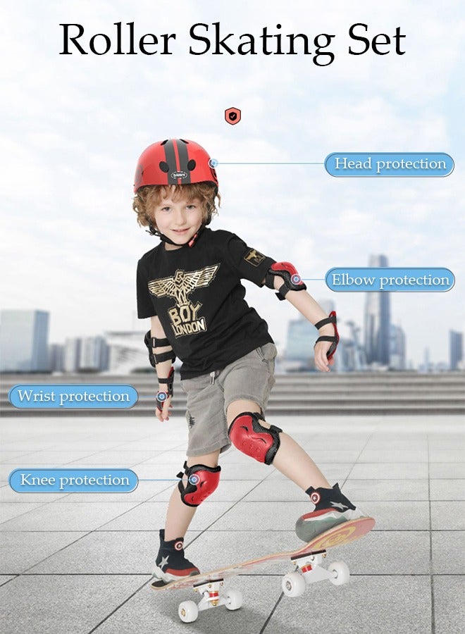 7-Piece Kids Safety Sports Gear Set Include A Pair of Knee Pads Elbow Guard Palm Protector and A Helmet for Outdoor Sports Skateboard Roller Skating