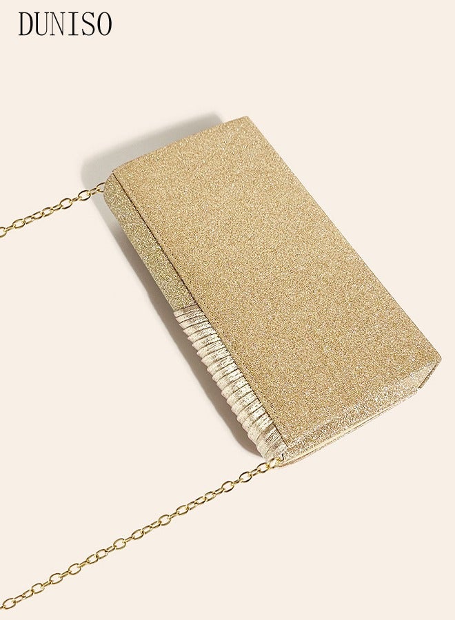 Women Shiny Glitter Evening Clutch Crossbody Bag Envelope Handbag Chain Purse for Wedding Formal Cocktail Party