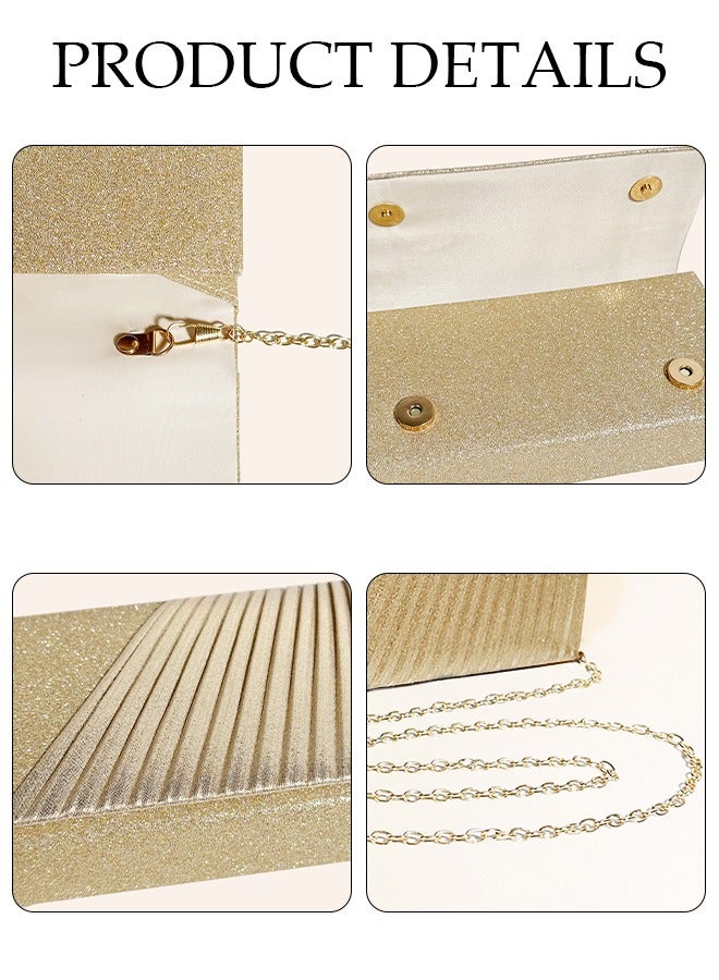 Women Shiny Glitter Evening Clutch Crossbody Bag Envelope Handbag Chain Purse for Wedding Formal Cocktail Party