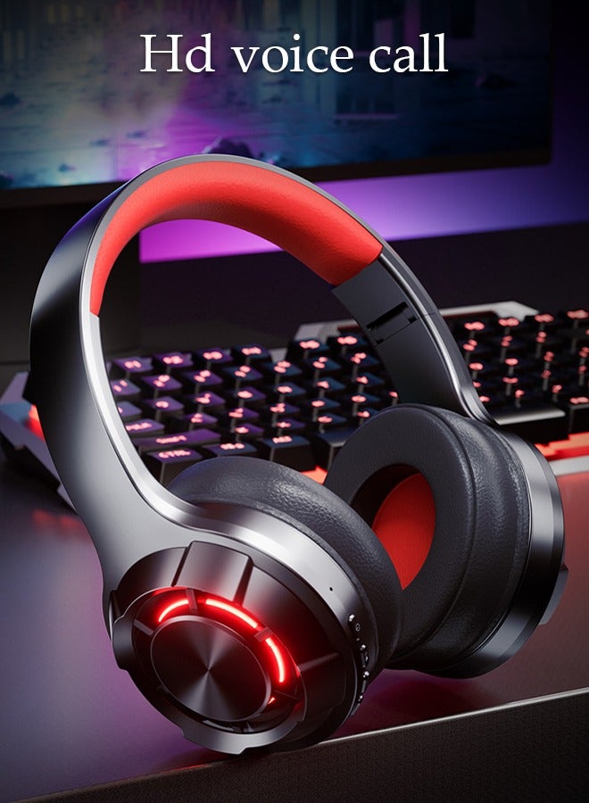 Wireless Headphones Bluetooth 5.3 Over Ear Headset With LED Light Gaming Headphones with HiFi Stereo Microphone and Soft Earpads for Cellphone PC Home Office