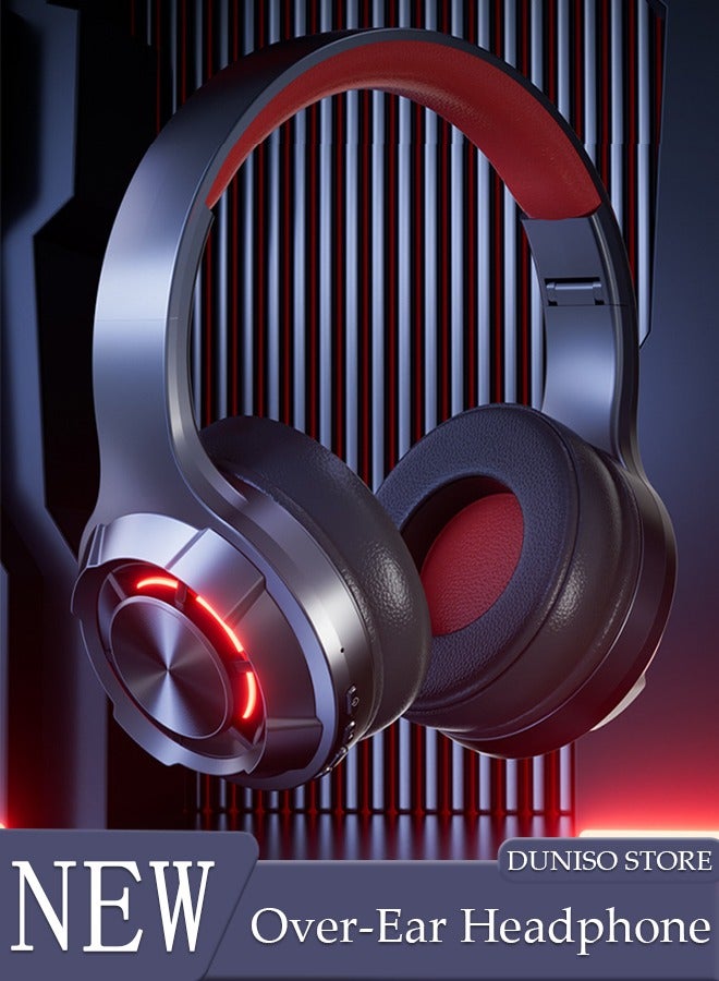 Wireless Headphones Bluetooth 5.3 Over Ear Headset With LED Light Gaming Headphones with HiFi Stereo Microphone and Soft Earpads for Cellphone PC Home Office