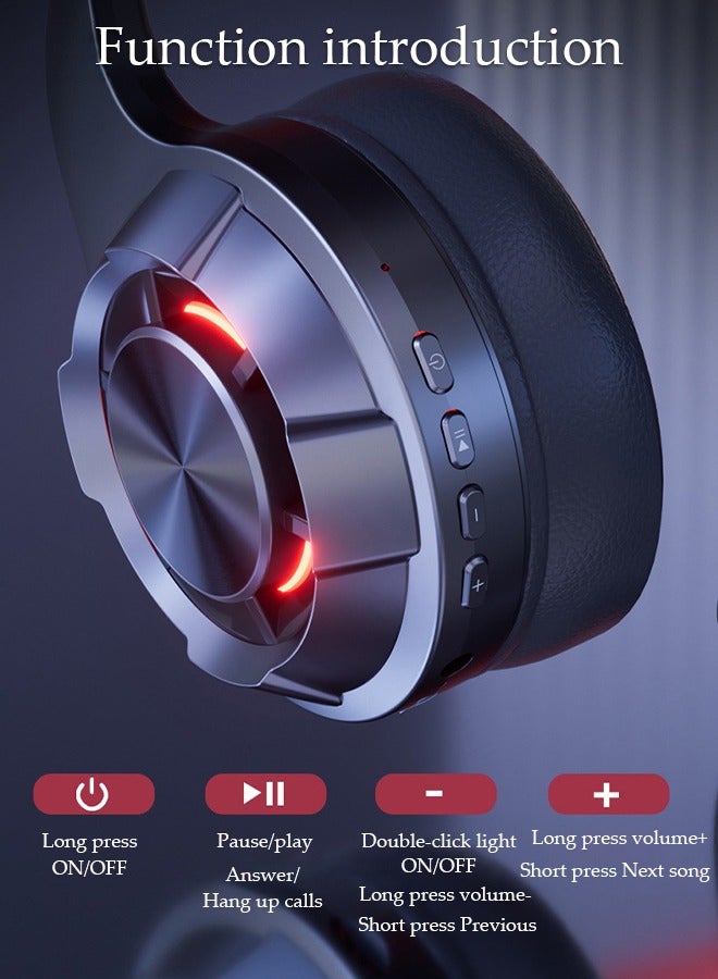 Wireless Headphones Bluetooth 5.3 Over Ear Headset With LED Light Gaming Headphones with HiFi Stereo Microphone and Soft Earpads for Cellphone PC Home Office