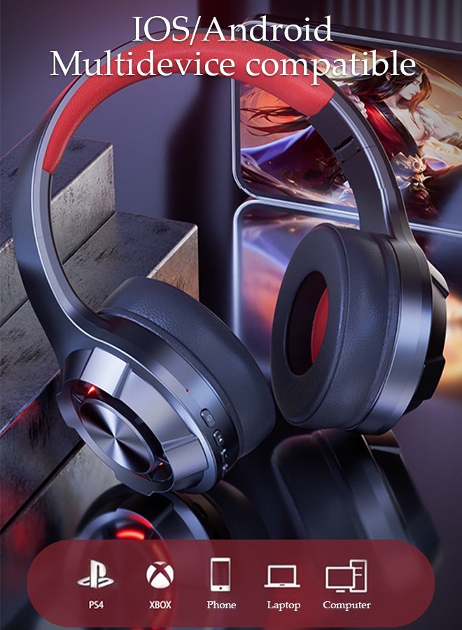 Wireless Headphones Bluetooth 5.3 Over Ear Headset With LED Light Gaming Headphones with HiFi Stereo Microphone and Soft Earpads for Cellphone PC Home Office