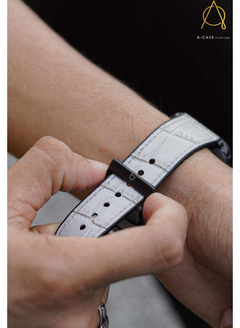 A-Case its My Case Javan Series Genuine Leather Band Compatible with Apple watch Series Ultra 1/2 ,7,6,5,4,3, SE Sizes 42/44/45/49MM B - Blue