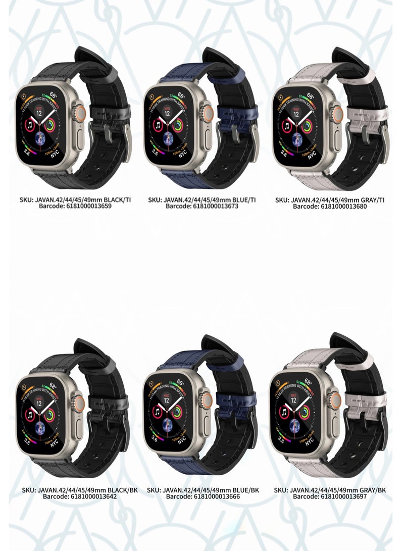 A-Case its My Case Javan Series Genuine Leather Band Compatible with Apple watch Series Ultra 1/2 ,7,6,5,4,3, SE Sizes 42/44/45/49MM B - Blue