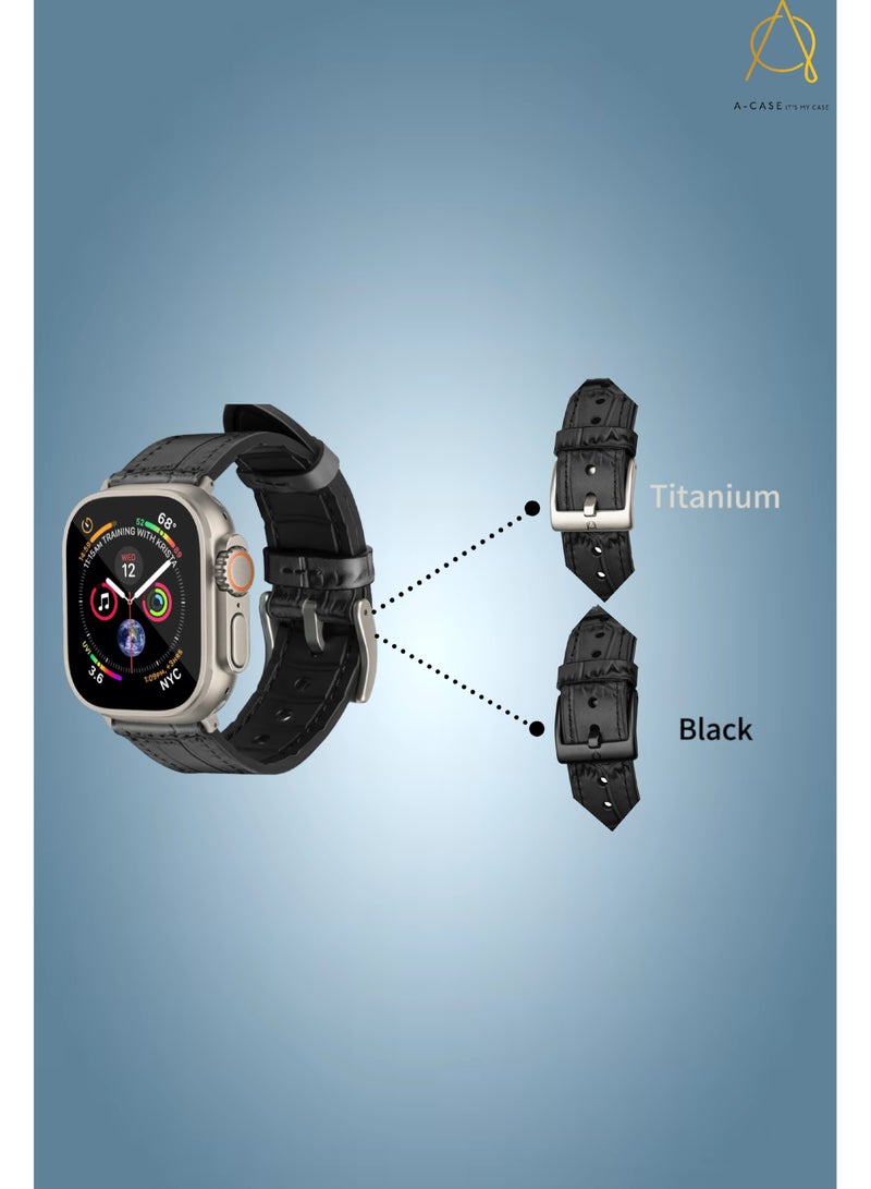 A-Case its My Case Javan Series Genuine Leather Band Compatible with Apple watch Series Ultra 1/2 ,7,6,5,4,3, SE Sizes 42/44/45/49MM B - Blue