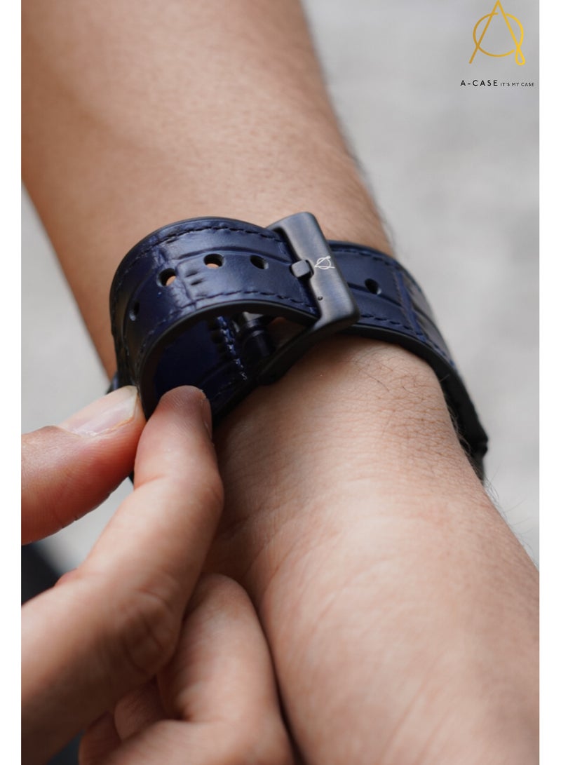 A-Case its My Case Javan Series Genuine Leather Band Compatible with Apple watch Series Ultra 1/2 ,7,6,5,4,3, SE Sizes 42/44/45/49MM B - Blue