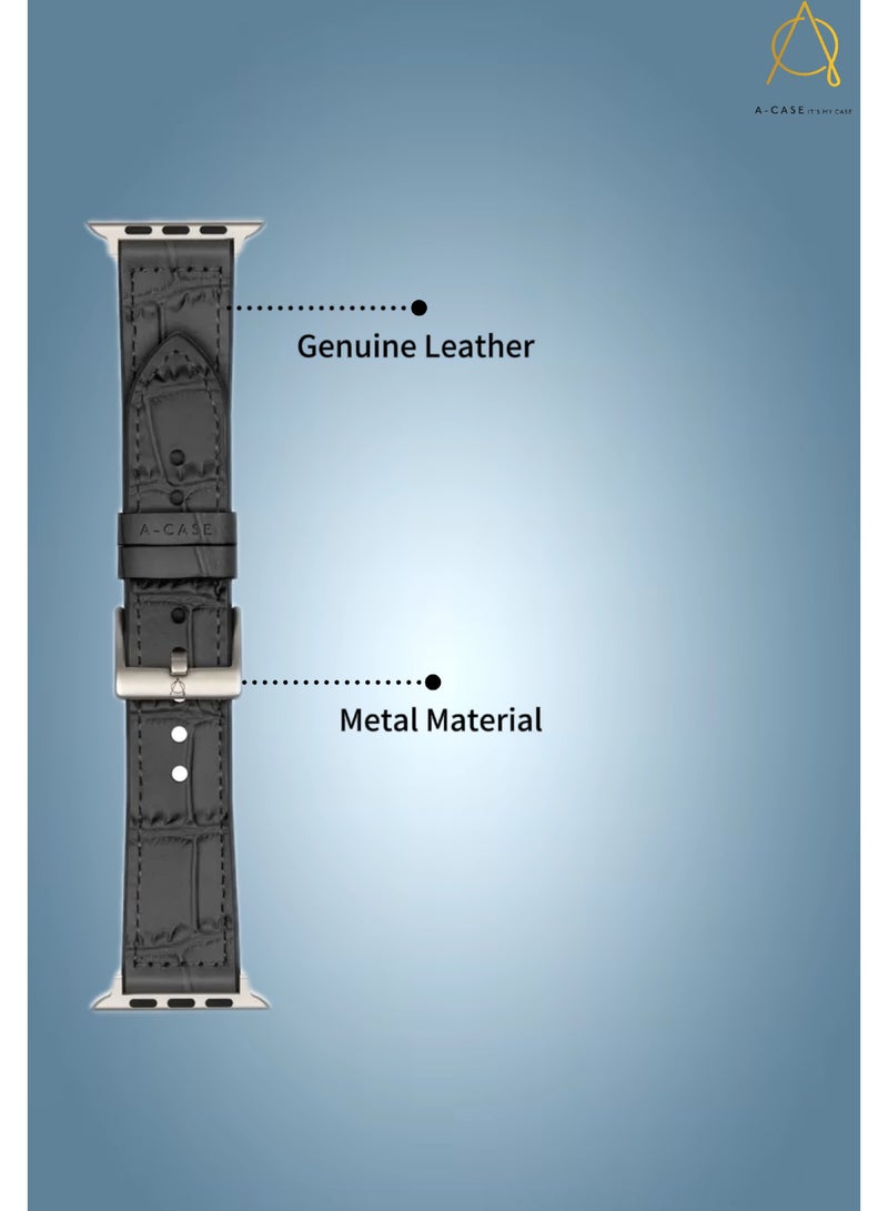 A-Case its My Case Javan Series Genuine Leather Band Compatible with Apple watch Series Ultra 1/2 ,7,6,5,4,3, SE Sizes 42/44/45/49MM B - Blue