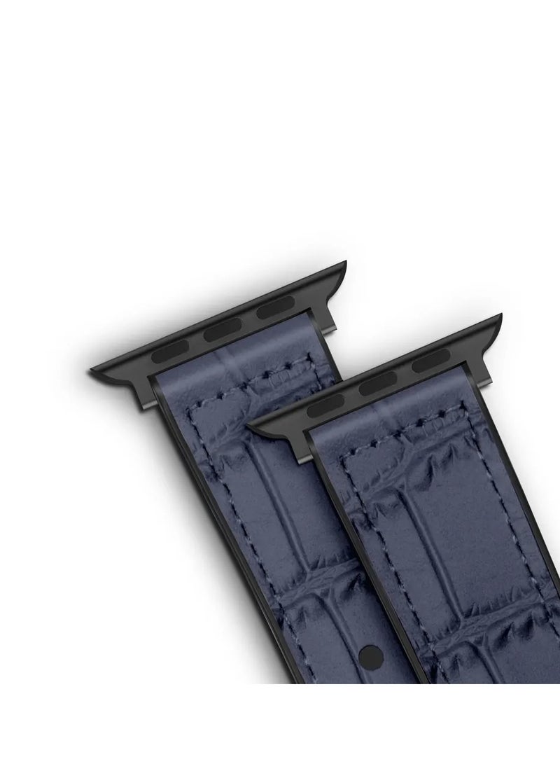 A-Case its My Case Javan Series Genuine Leather Band Compatible with Apple watch Series Ultra 1/2 ,7,6,5,4,3, SE Sizes 42/44/45/49MM B - Blue