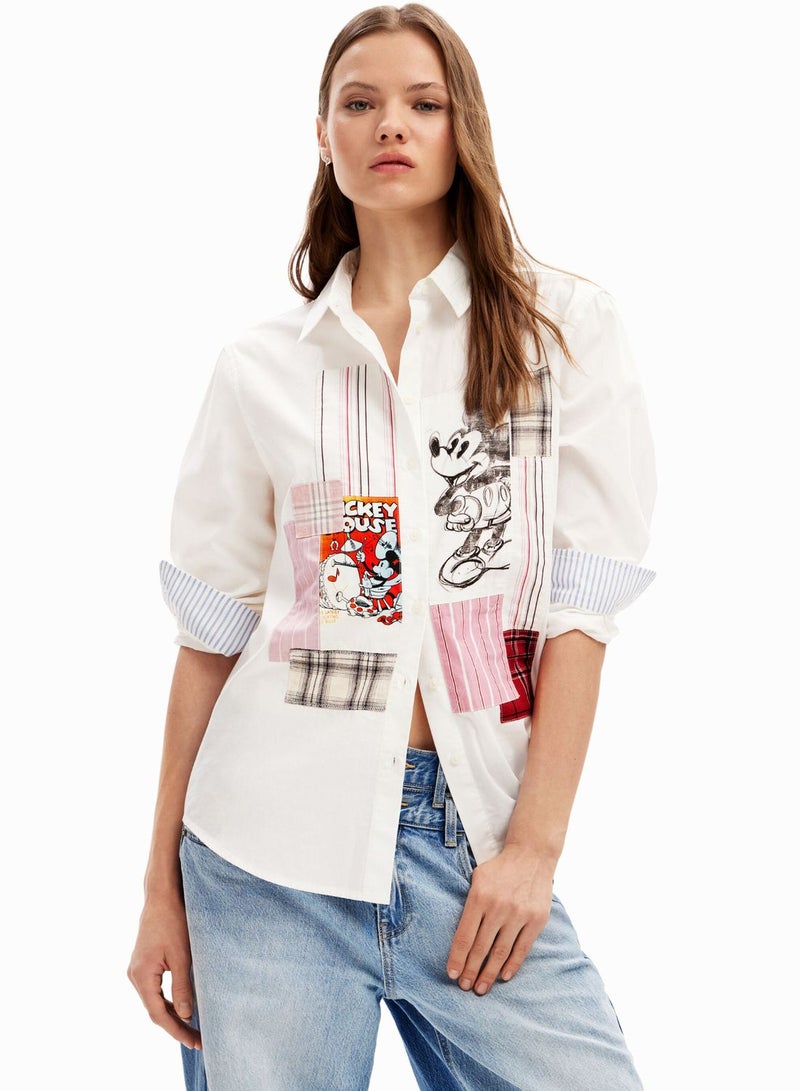 Patchwork Mickey Mouse Printed Shirt