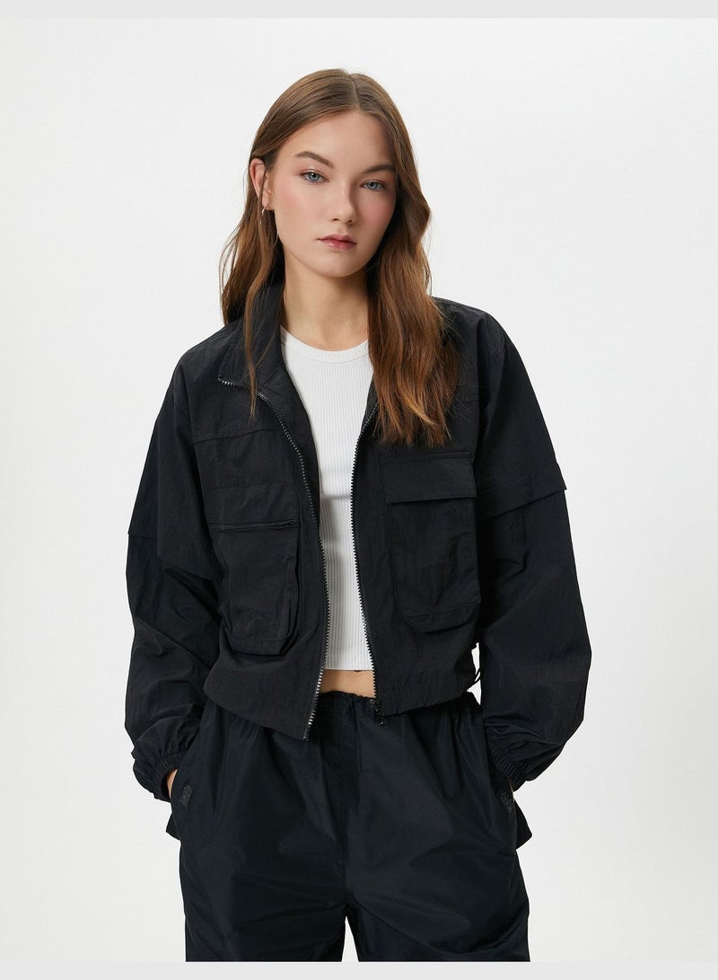 Parachute Jacket Zipper Closure Stand-Up Neck Flap Pocket Detail