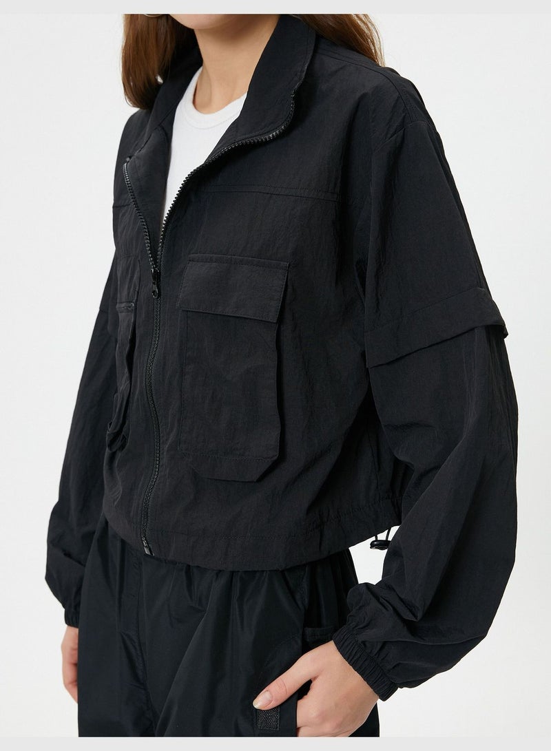 Parachute Jacket Zipper Closure Stand-Up Neck Flap Pocket Detail