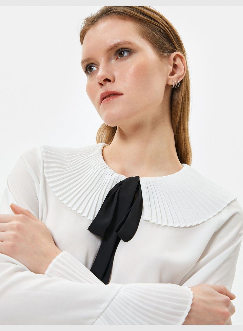 Long Sleeve Tie Detail Pleated Shirt